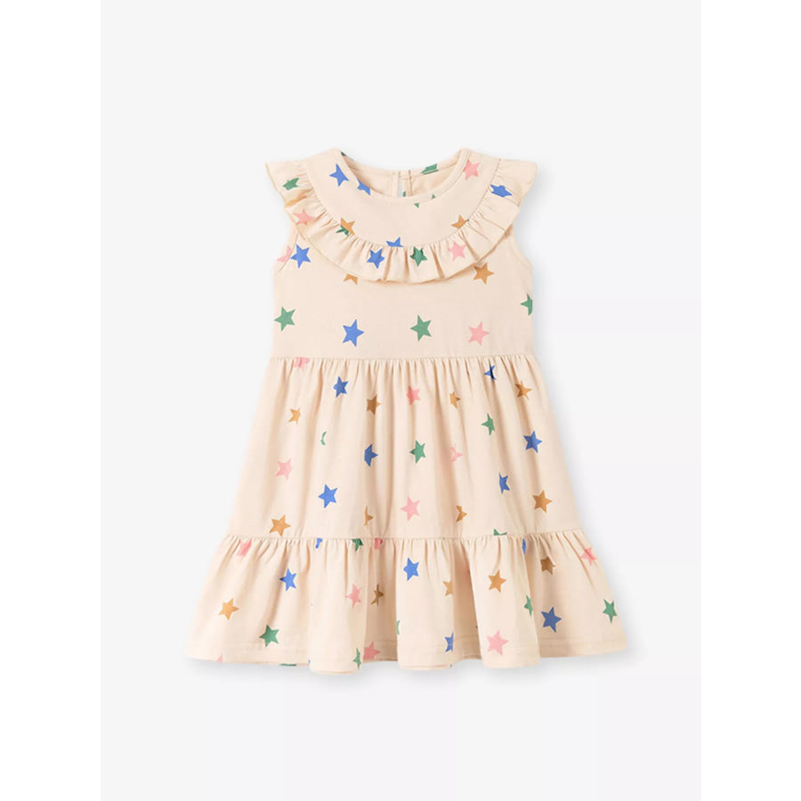 Children’s Star Print Ruffle Trim Sleeveless Casual Dress Apparel and Accessories