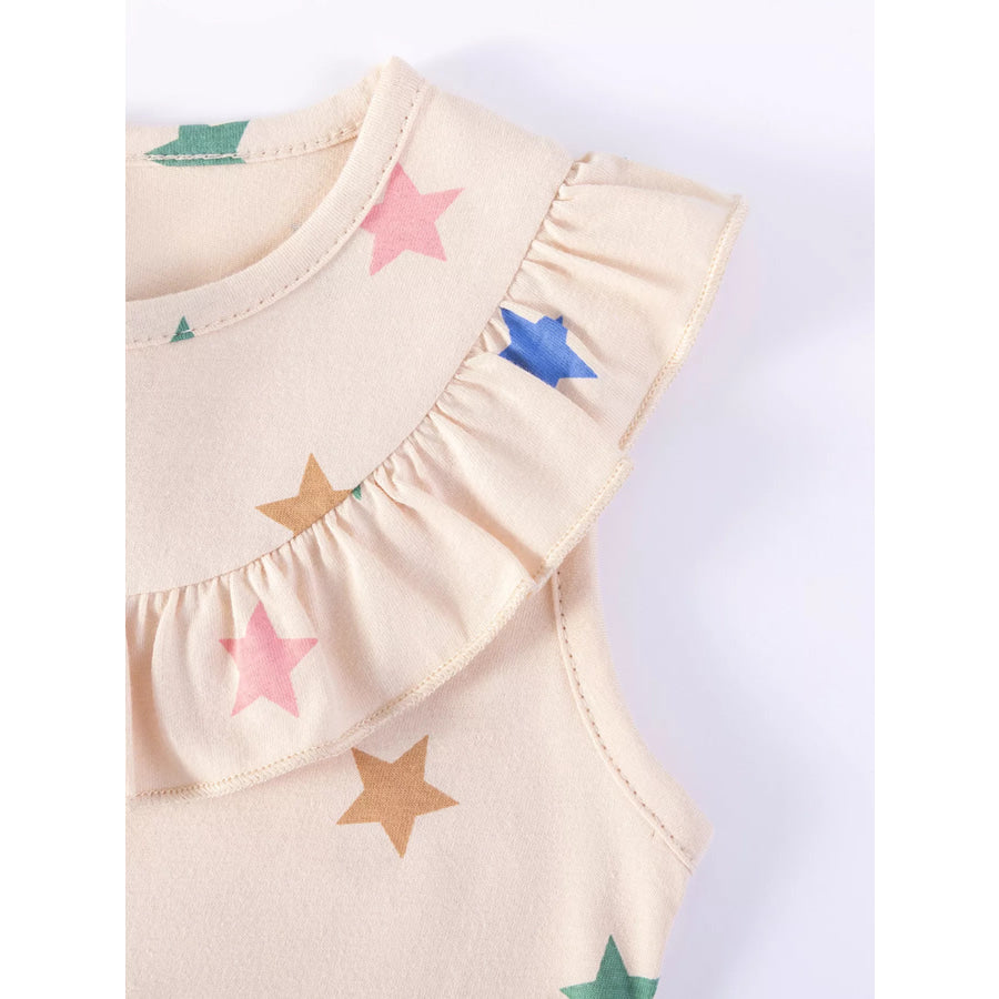 Children’s Star Print Ruffle Trim Sleeveless Casual Dress Apparel and Accessories
