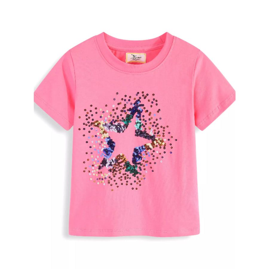 Children’s Star Sequin Round Neck Tee Fuchsia Pink / 2T Apparel and Accessories