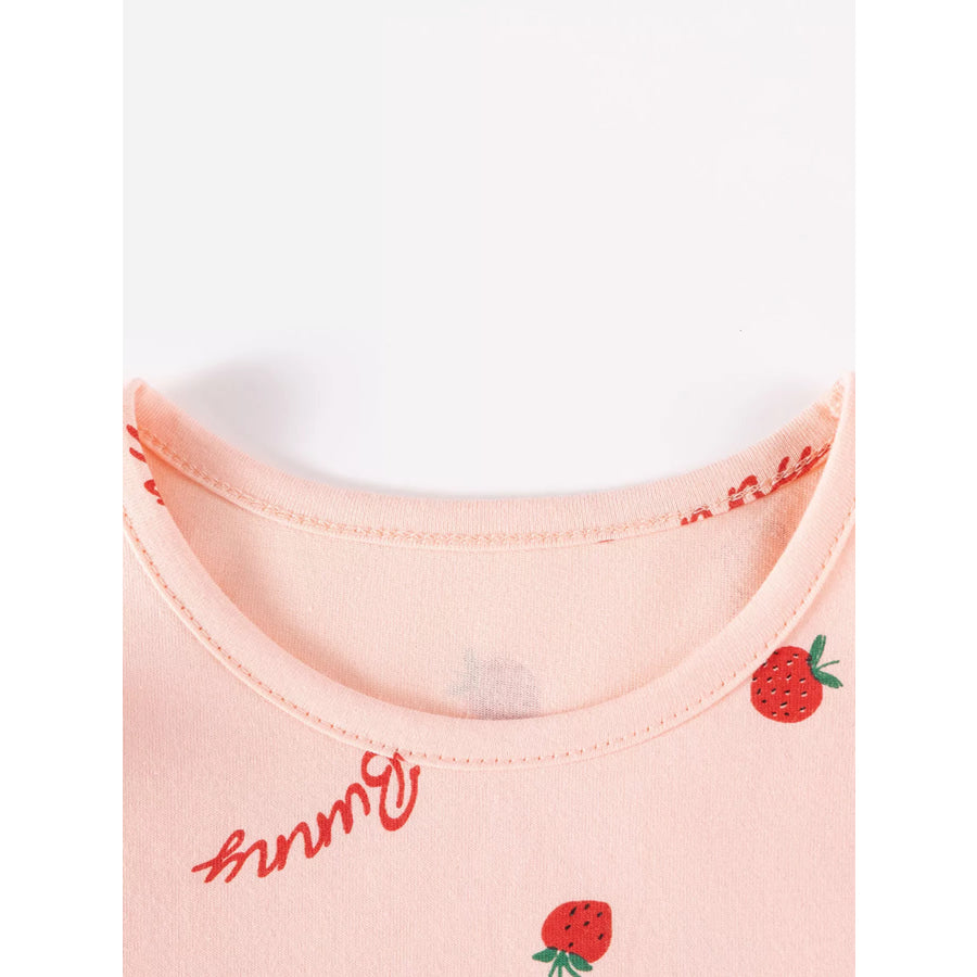 Children’s Strawberry and Bunny Print Ruffled Long-Sleeve A-Line Dress Apparel Accessories