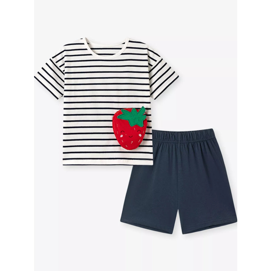 Children’s Strawberry Applique Striped T-Shirt & Shorts Set Apparel and Accessories