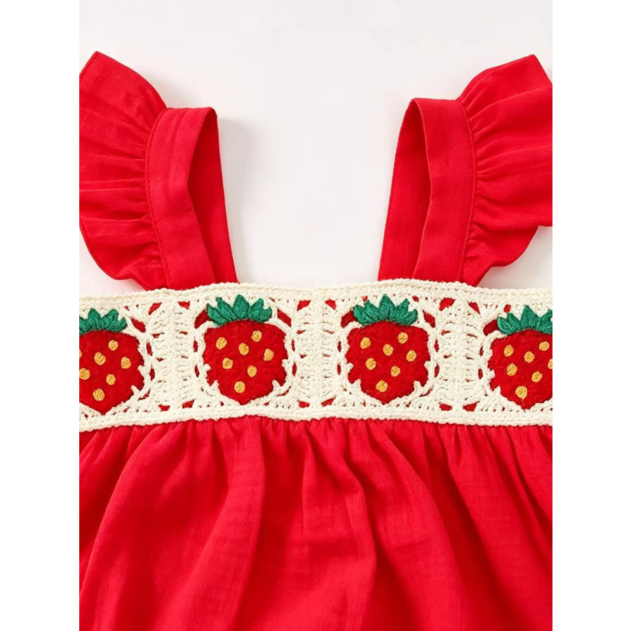 Children’s Strawberry Crochet Trimmed Top and Denim Shorts Set Apparel and Accessories