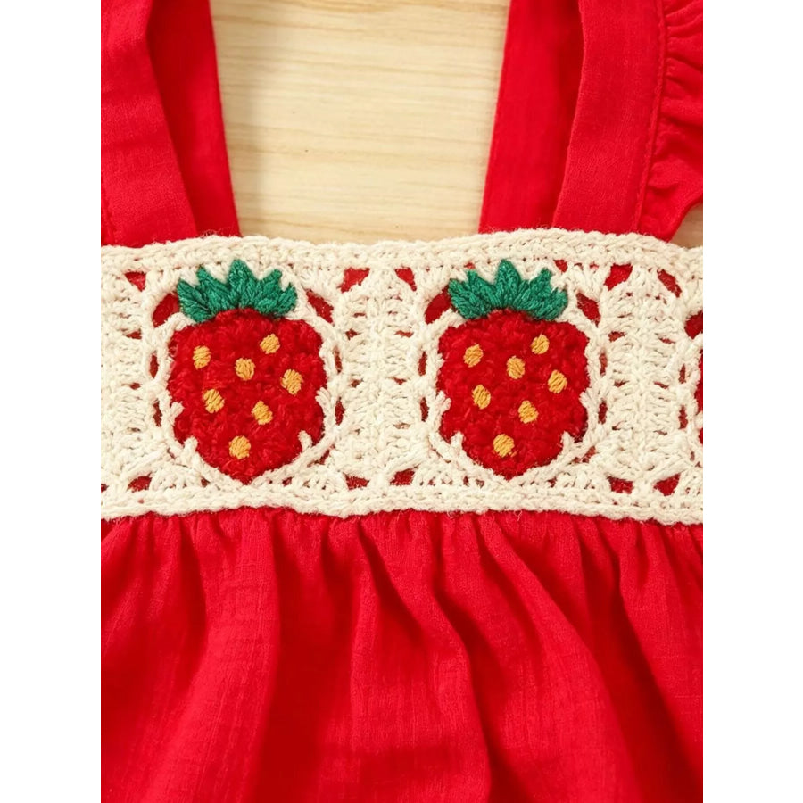 Children’s Strawberry Crochet Trimmed Top and Denim Shorts Set Apparel and Accessories