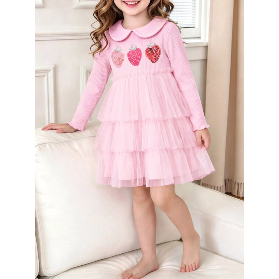 Children’s Strawberry Embellished Layered Tulle Dress Blush Pink / 2Y Apparel and Accessories