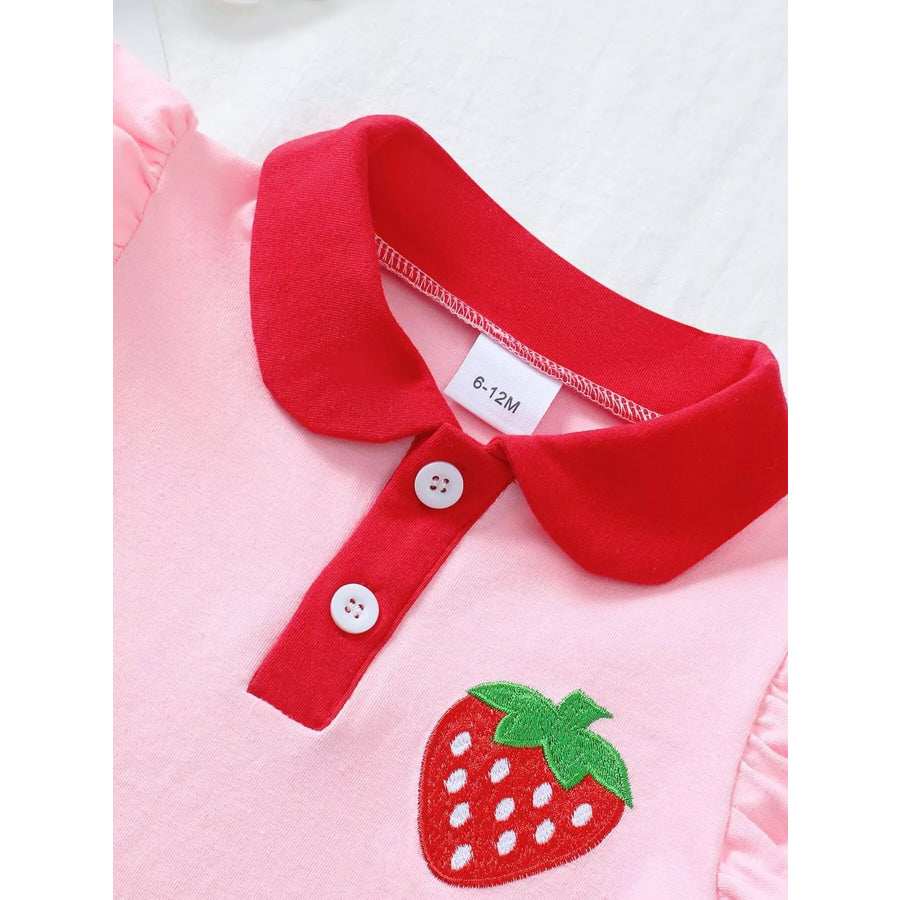 Children’s Strawberry Embroidered Polo & Denim Skirt Set Apparel and Accessories