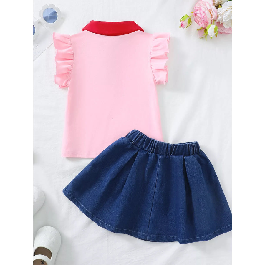 Children’s Strawberry Embroidered Polo & Denim Skirt Set Apparel and Accessories
