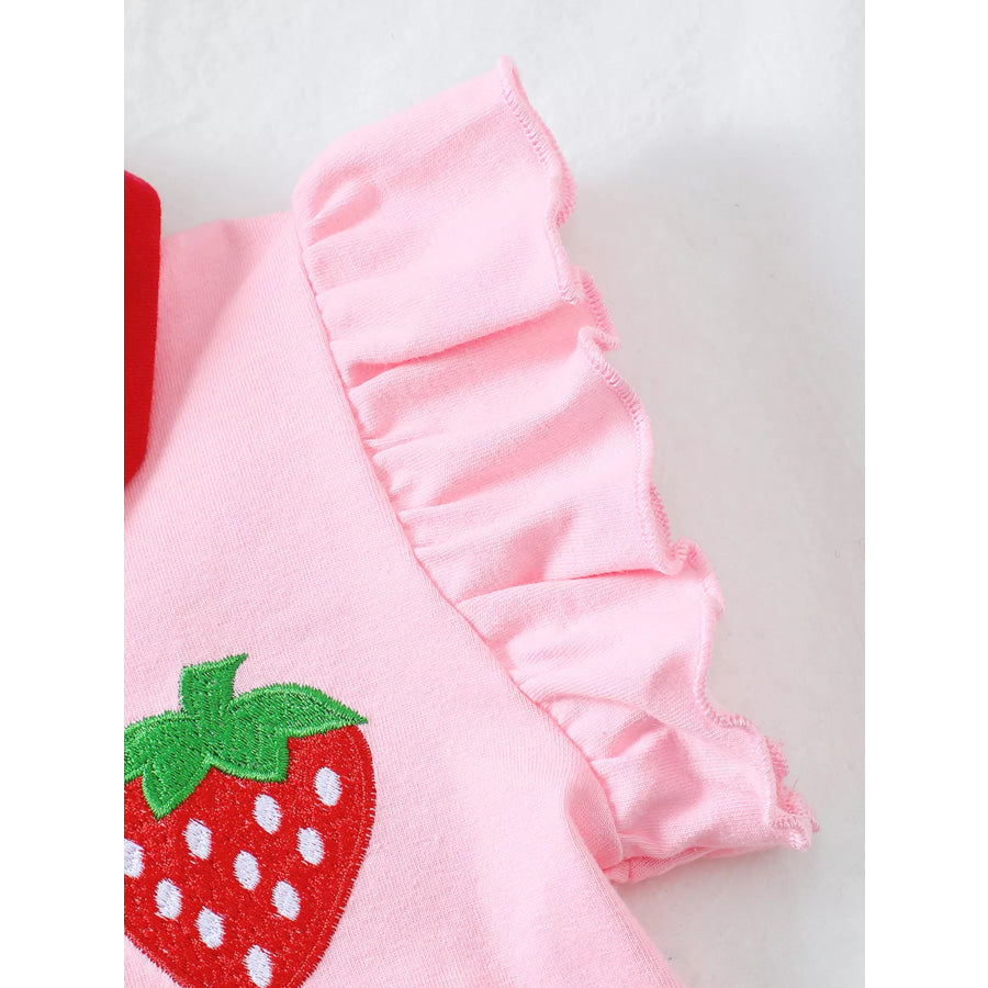 Children’s Strawberry Embroidered Polo & Denim Skirt Set Apparel and Accessories