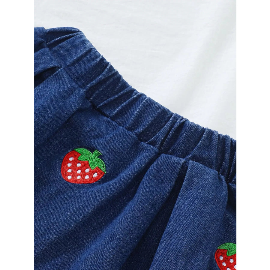 Children’s Strawberry Embroidered Polo & Denim Skirt Set Apparel and Accessories