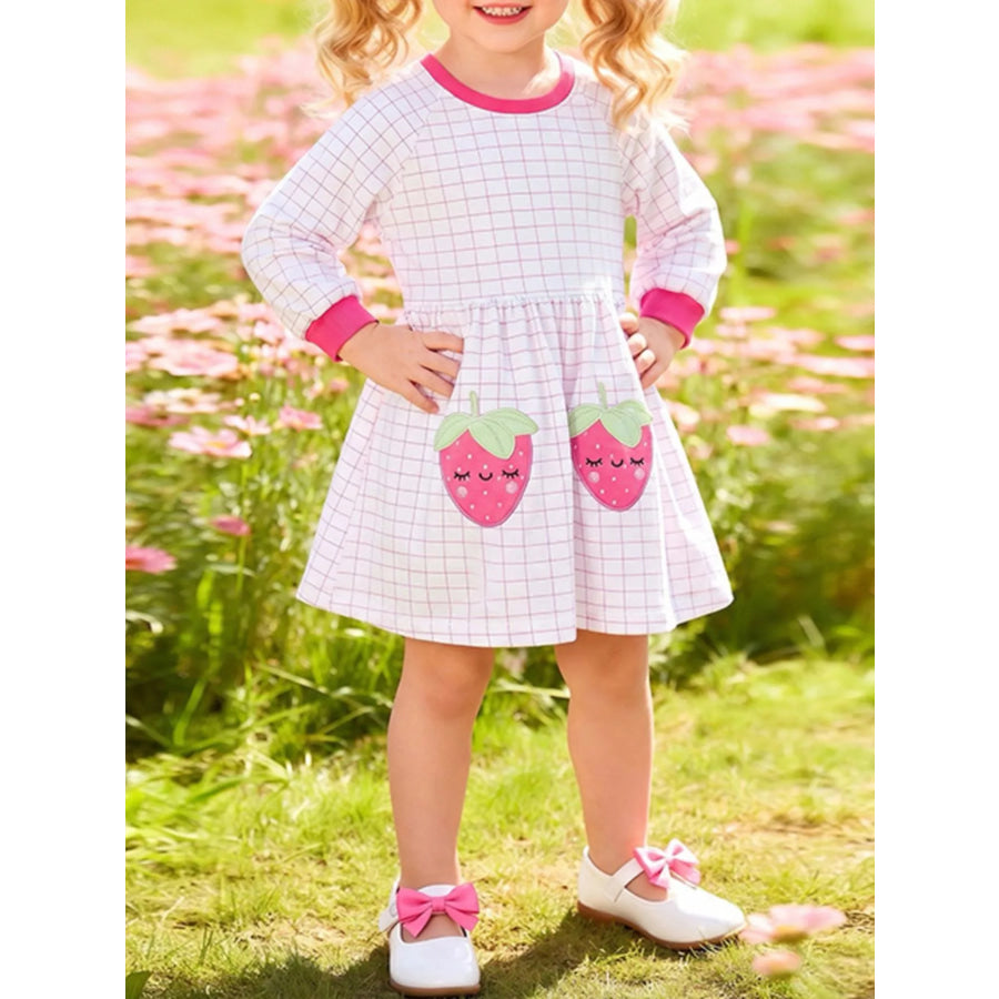 Children’s Strawberry Embroidered Round Neck Dress White / 2Y Apparel and Accessories