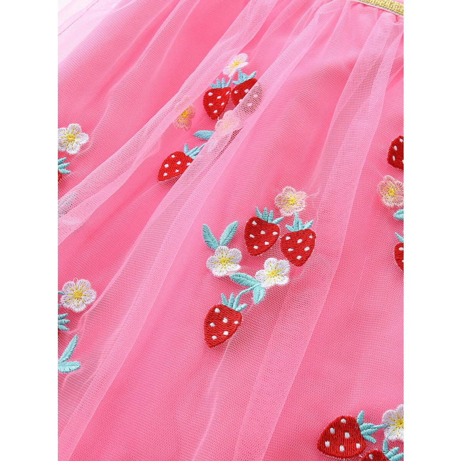 Children’s Strawberry Embroidered Ruffle Sleeve Tulle Dress Apparel and Accessories