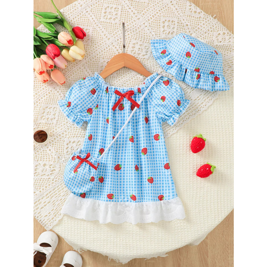 Children’s Strawberry Gingham Dress with Matching Purse & Hat Set Apparel and Accessories