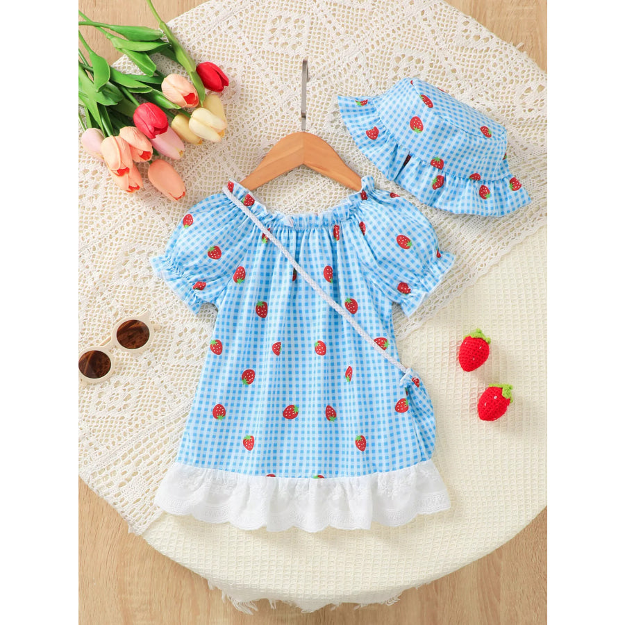 Children’s Strawberry Gingham Dress with Matching Purse & Hat Set Apparel and Accessories