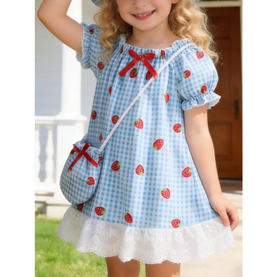 Children’s Strawberry Gingham Dress with Matching Purse & Hat Set Sky Blue / 6-9M Apparel and Accessories