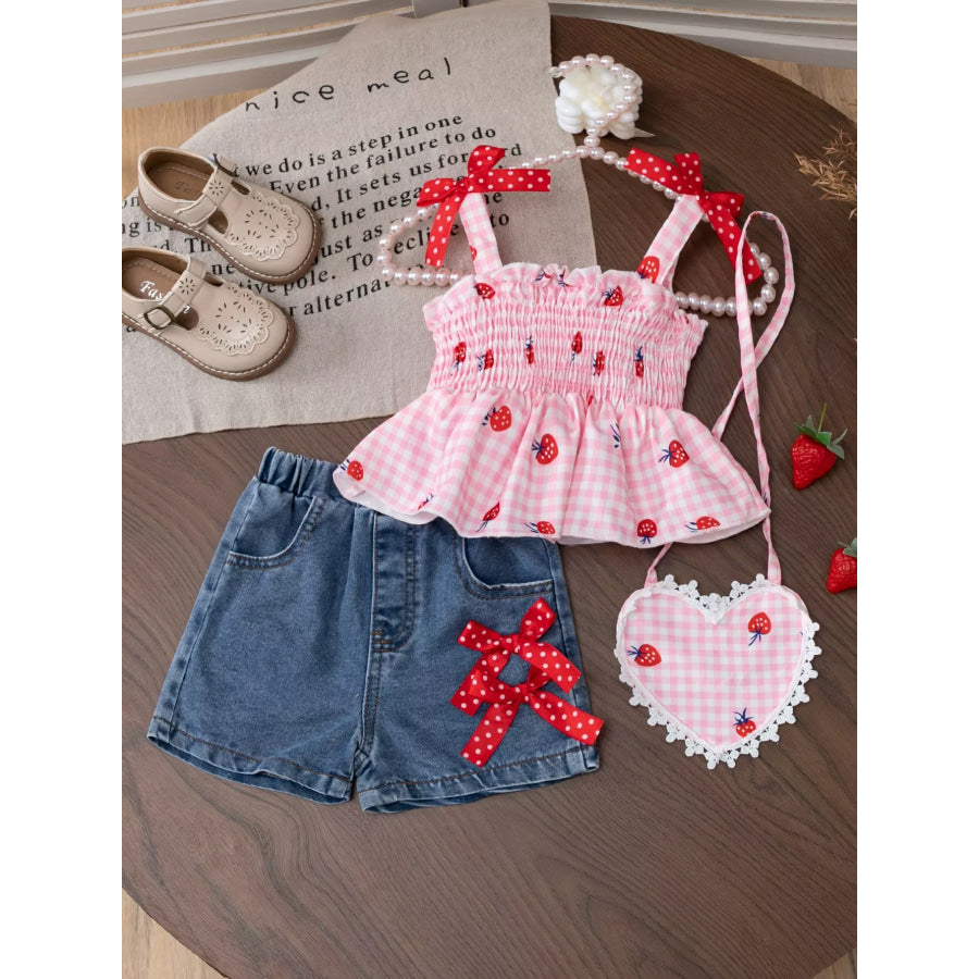 Children’s Strawberry Gingham Smocked Top & Denim Shorts Set Blush Pink / 6-9M Apparel and Accessories