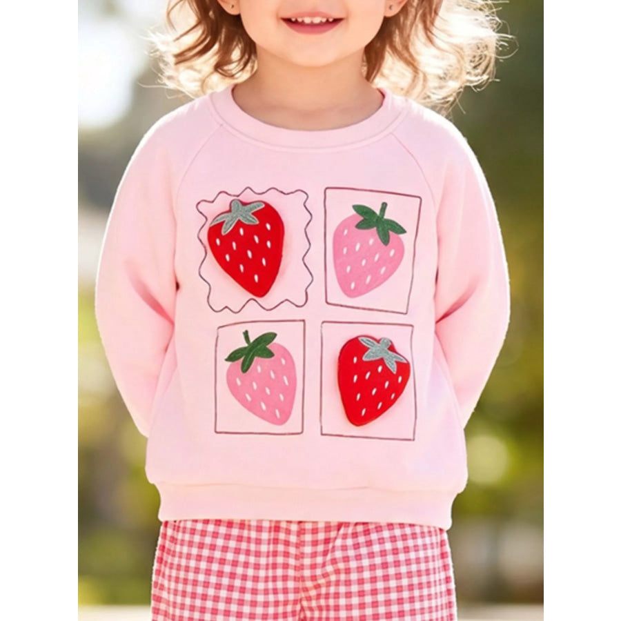 Children’s Strawberry Graphic Sweatshirt and Gingham Pants Set Apparel Accessories