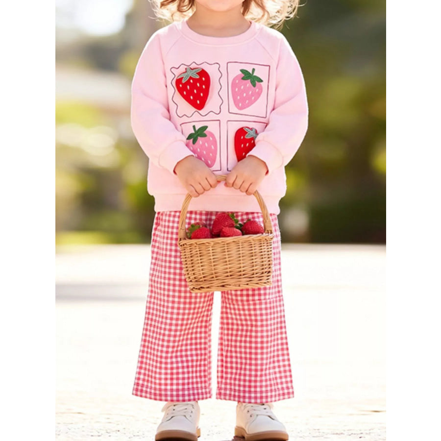 Children’s Strawberry Graphic Sweatshirt and Gingham Pants Set Apparel Accessories