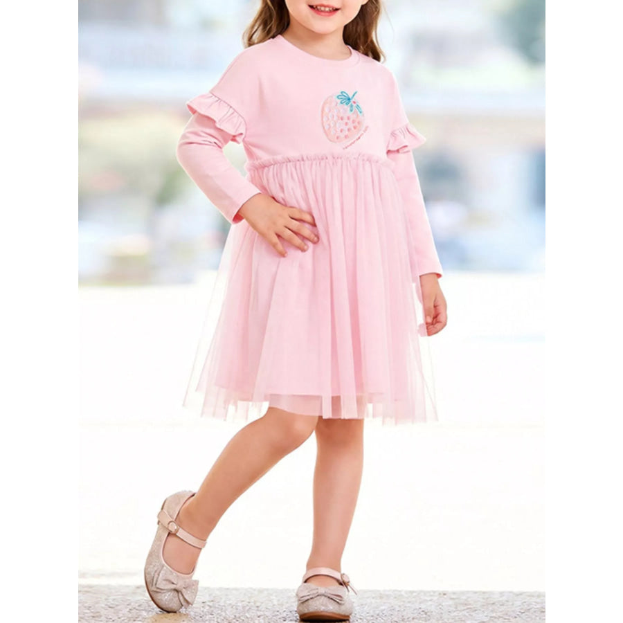 Children’s Strawberry Graphic Tulle Dress Blush Pink / 2Y Apparel and Accessories