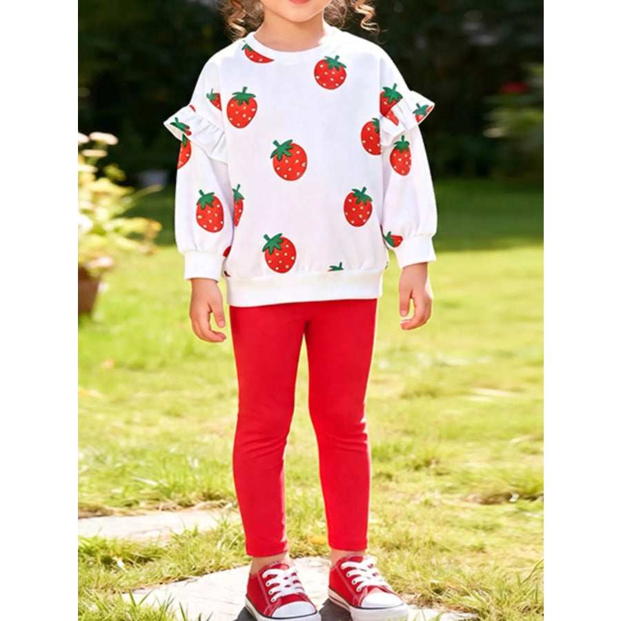 Children’s Strawberry Long Sleeve Sweatshirt and Leggings Set White / 2Y Apparel and Accessories