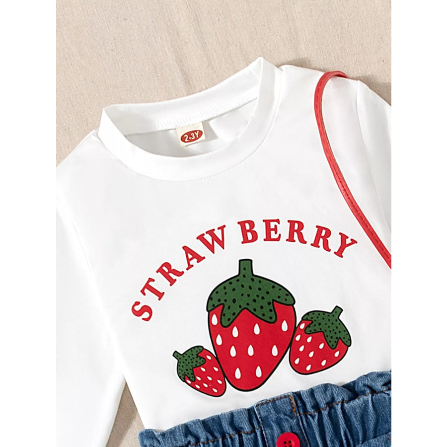 Children’s Strawberry Long Sleeve Top and Jeans Set Apparel and Accessories