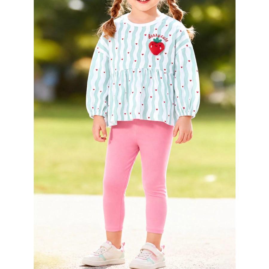 Children’s Strawberry Peplum Top and Leggings Set Multicolor / 2Y Apparel and Accessories