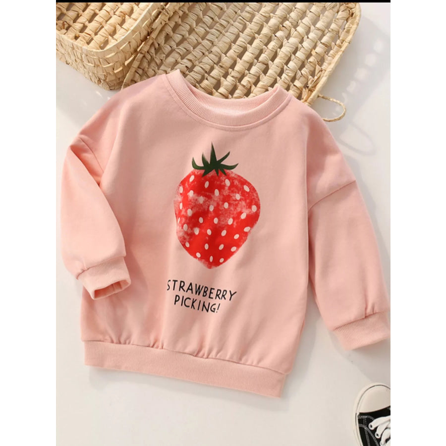 Children’s Strawberry Picking Graphic Crew Neck Sweatshirt Watermelon pink / 3Y Apparel and Accessories