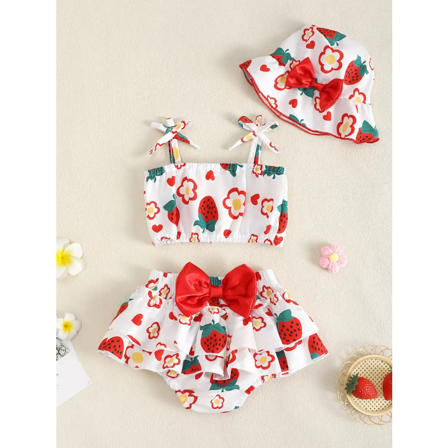 Children’s Strawberry Print Cami and Skort Set with Hat White / 0-3M Apparel and Accessories