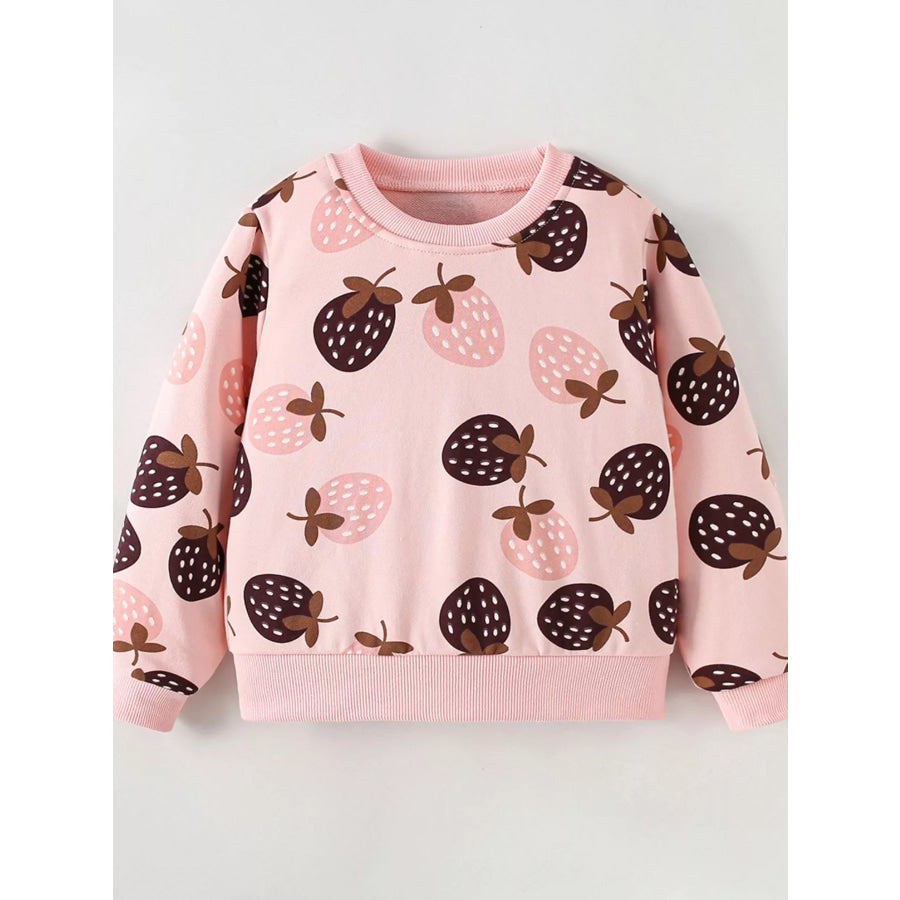 Children’s Strawberry Print Crew Neck Sweatshirt Dusty Pink / 3T Apparel and Accessories
