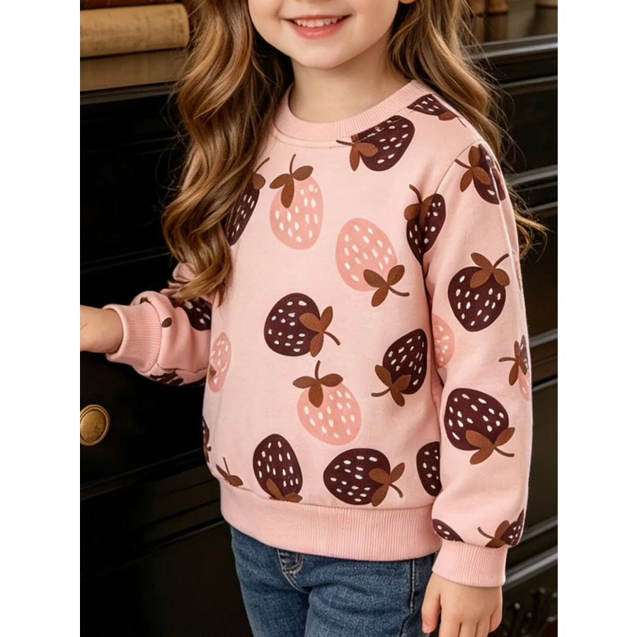 Children’s Strawberry Print Crew Neck Sweatshirt Dusty Pink / 3T Apparel and Accessories