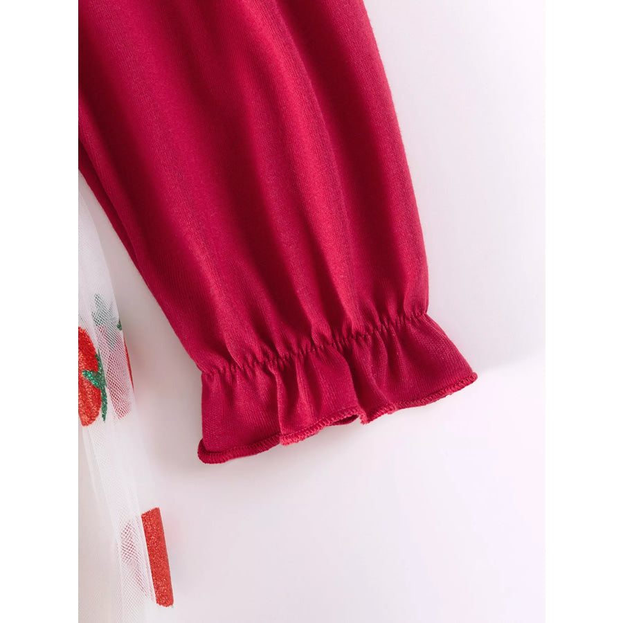 Children’s Strawberry Print Peter Pan Collar Long Sleeve Tulle Dress Apparel and Accessories