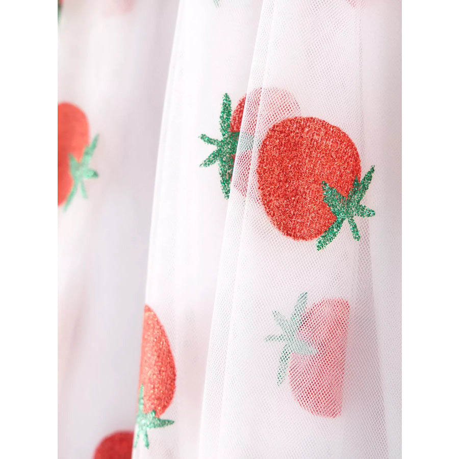 Children’s Strawberry Print Peter Pan Collar Long Sleeve Tulle Dress Apparel and Accessories