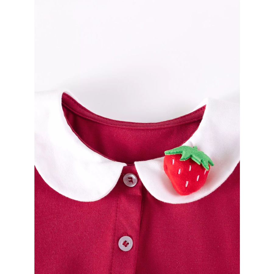 Children’s Strawberry Print Peter Pan Collar Long Sleeve Tulle Dress Apparel and Accessories