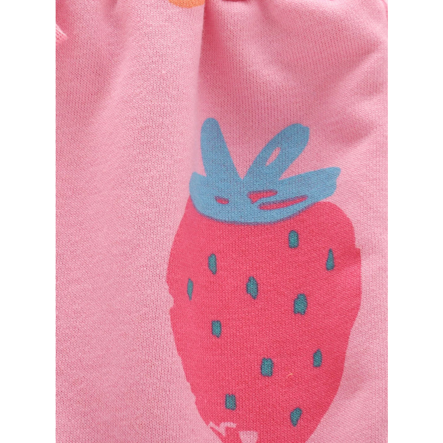 Children’s Strawberry Print Round Neck Tee and Shorts Set Apparel and Accessories