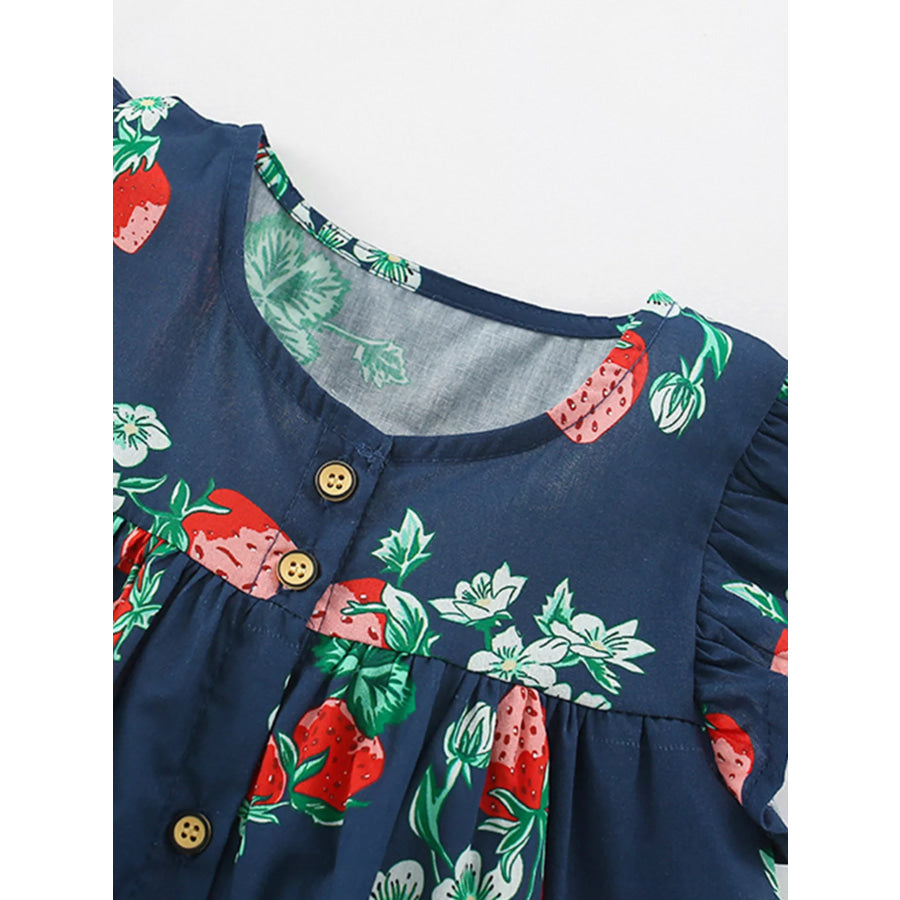 Children’s Strawberry Print Ruffle Sleeve Button-Down Dress Apparel and Accessories