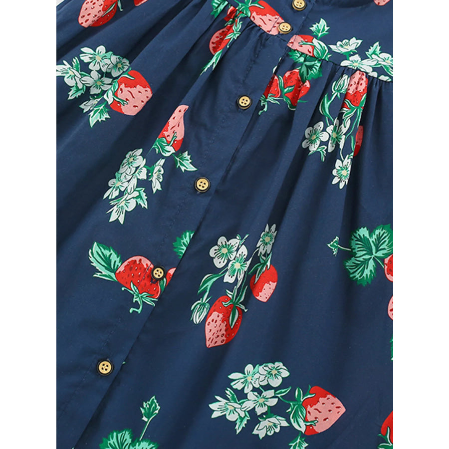 Children’s Strawberry Print Ruffle Sleeve Button-Down Dress Apparel and Accessories