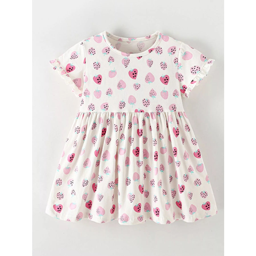 Children’s Strawberry Print Ruffle Sleeve Casual Dress Apparel and Accessories