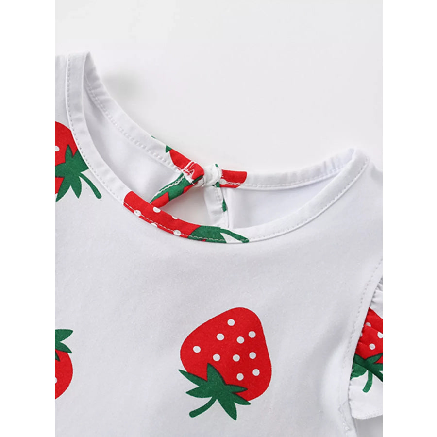 Children’s Strawberry Print Ruffle Sleeve Dress Apparel and Accessories