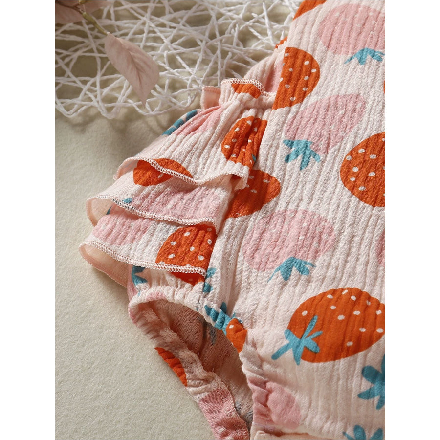 Children’s Strawberry Print Ruffle Trim Bodysuit & Headband Set Apparel and Accessories