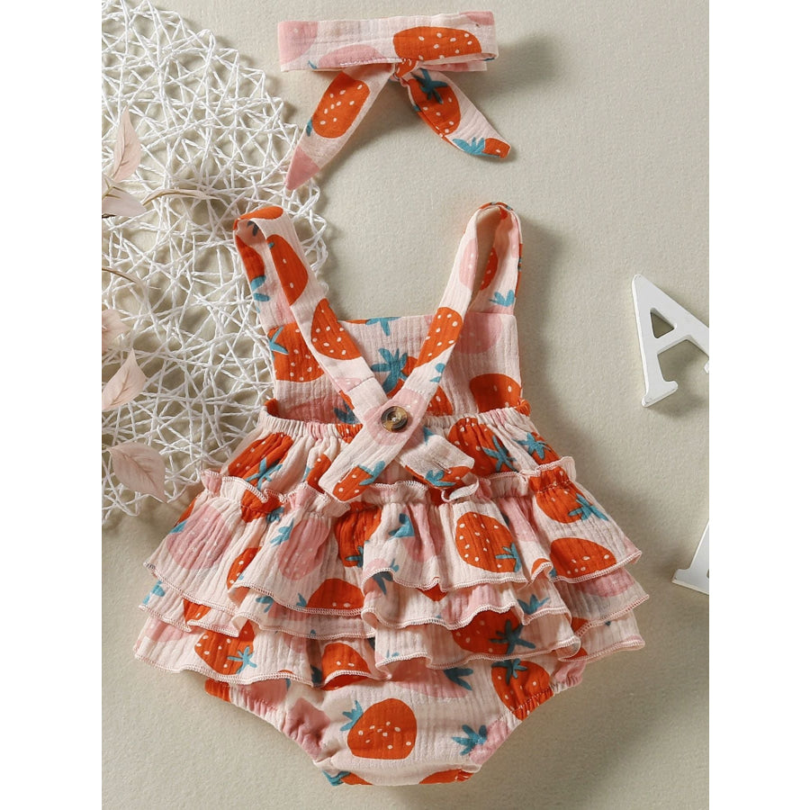 Children’s Strawberry Print Ruffle Trim Bodysuit & Headband Set Apparel and Accessories