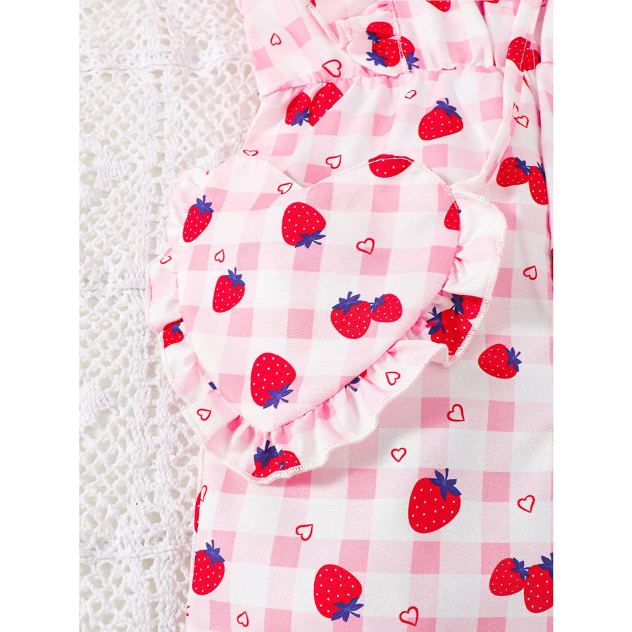 Children’s Strawberry Print Ruffle Trim Jumpsuit & Headband Set Apparel and Accessories