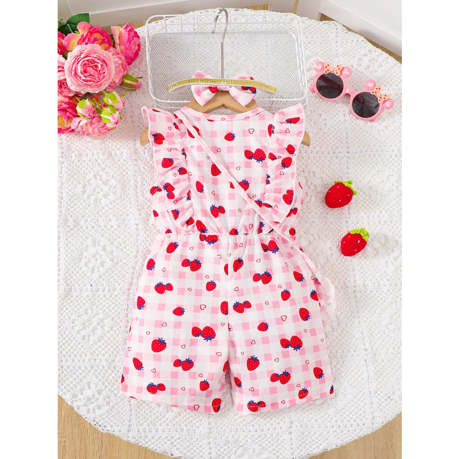 Children’s Strawberry Print Ruffle Trim Jumpsuit & Headband Set Apparel and Accessories