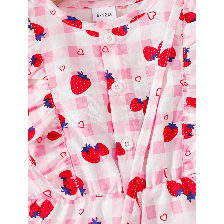 Children’s Strawberry Print Ruffle Trim Jumpsuit & Headband Set Apparel and Accessories
