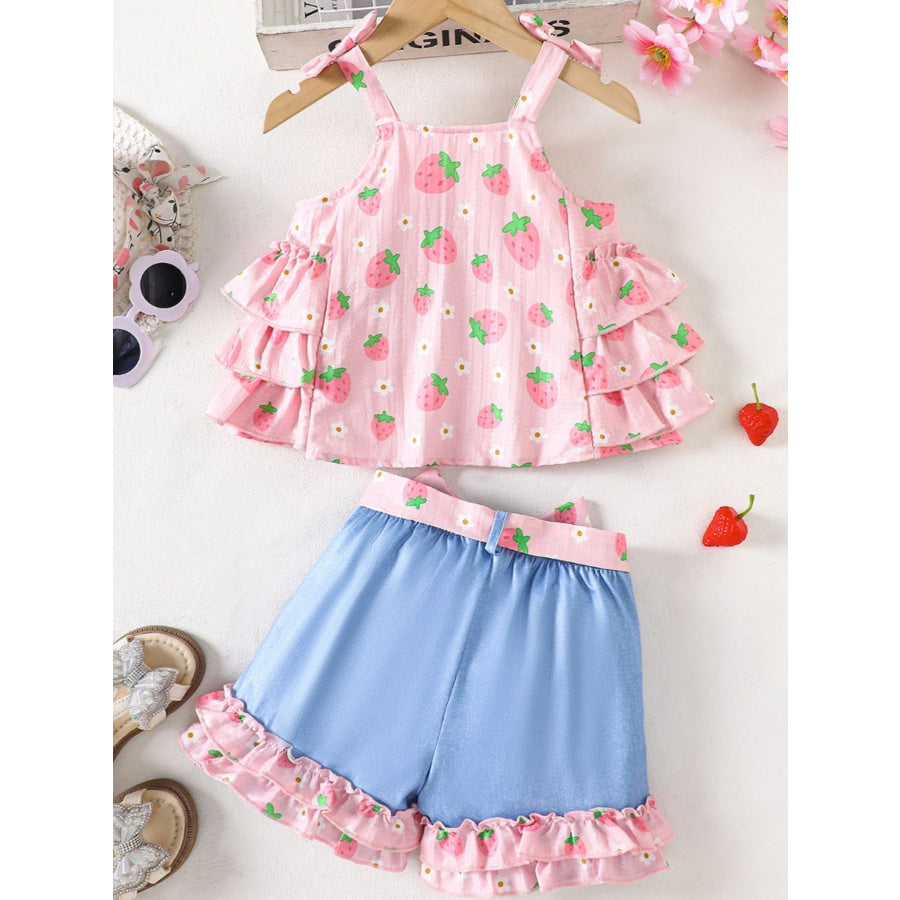 Children’s Strawberry Print Ruffled Cami and Shorts Set Apparel Accessories