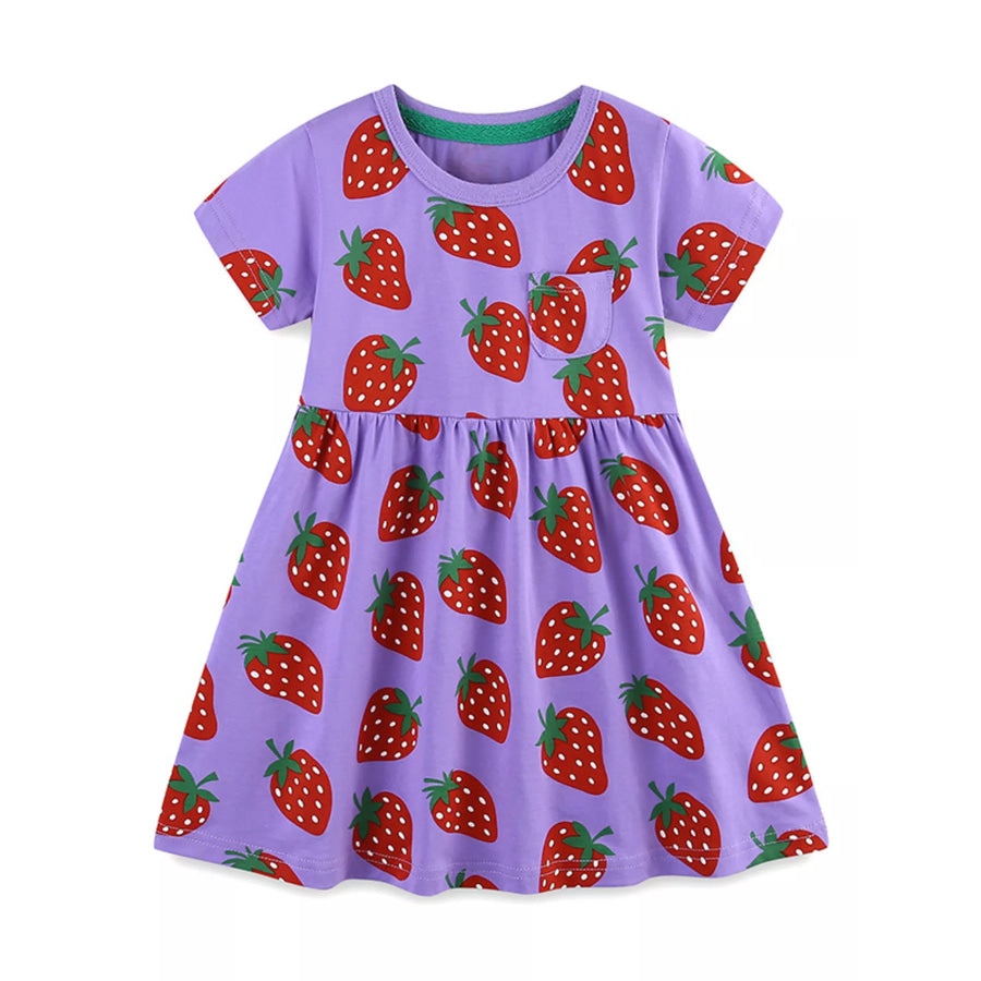 Children’s Strawberry Print Short Sleeve Dress Apparel and Accessories