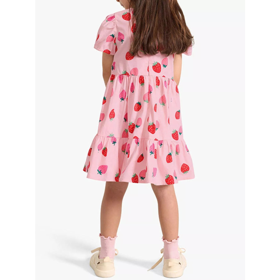 Children’s Strawberry Print Tiered Puff Sleeve Dress Apparel and Accessories