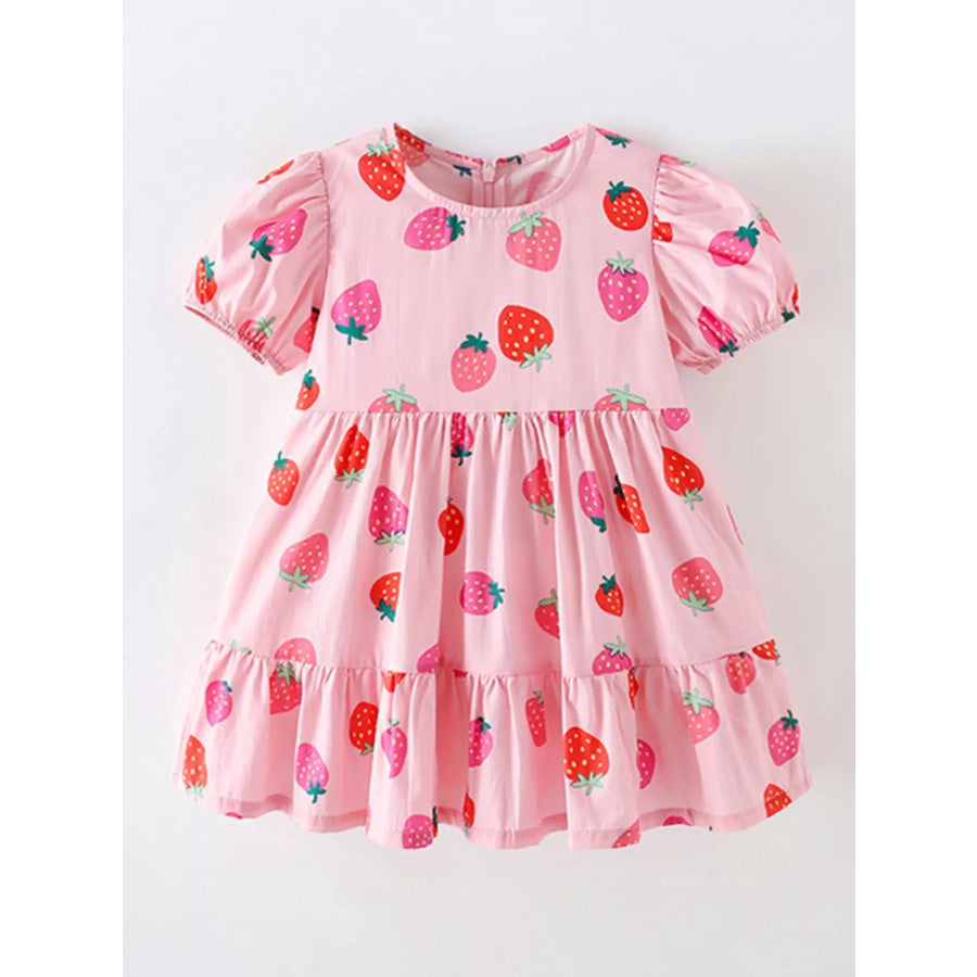 Children’s Strawberry Print Tiered Puff Sleeve Dress Apparel and Accessories