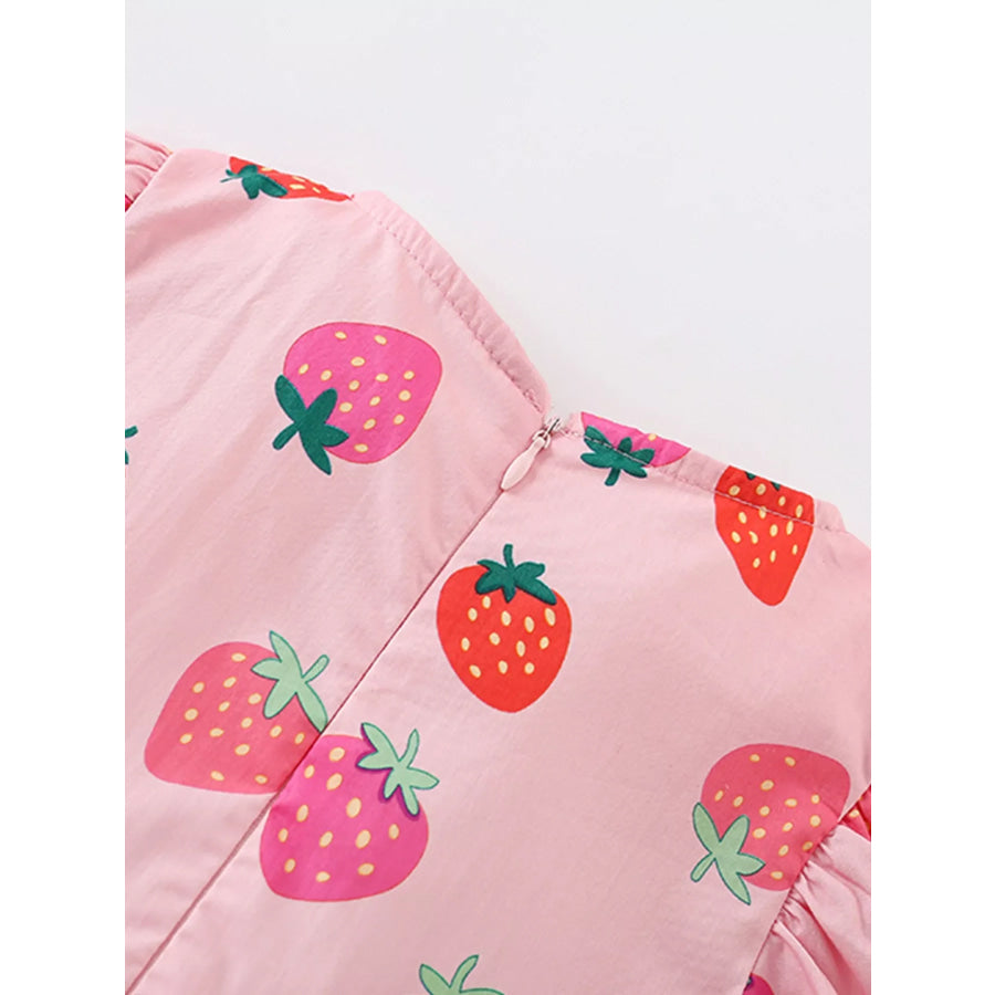 Children’s Strawberry Print Tiered Puff Sleeve Dress Apparel and Accessories