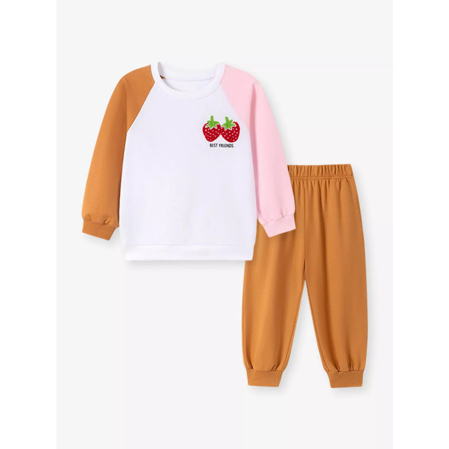 Children’s Strawberry Raglan Sleeve Sweatshirt and Pants Set Apparel Accessories