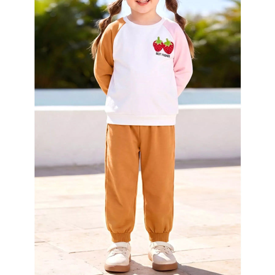 Children’s Strawberry Raglan Sleeve Sweatshirt and Pants Set White / 2Y Apparel Accessories