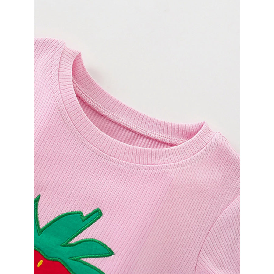 Children’s Strawberry Round Neck Tee and Shorts Set Apparel and Accessories