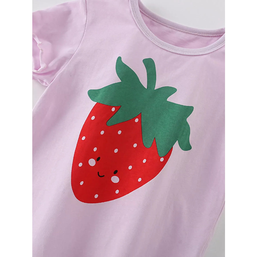 Children’s Strawberry Round Neck Tee and Shorts Set Apparel and Accessories